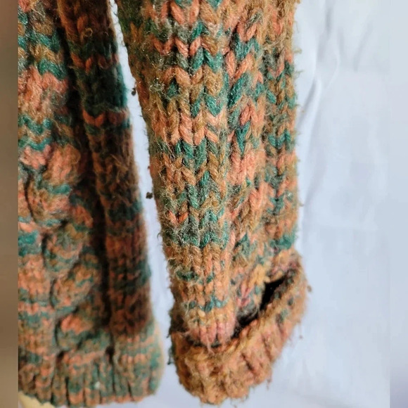Vintage Handmade Sweater Cable Cardigan Orange  Green Brown Zipper - Picture 3 of 7